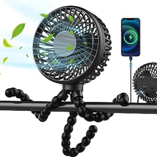 Amazon.com: Stroller Fan, Portable Baby Fans with Timer, 4 Speeds, Rechargeable Battery Operated Fan for Baby Stroller and Car Seat, Flexible Tripod Clip On Fan Travel Accessories, Ventilador Portatil Para Bebe : Baby