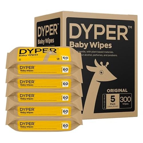 DYPER Baby Wipes | 99% Water Wipes | 100% Plant-Based | Hypoallergenic for Sensitive Skin | 5 Pack, 300 Wipes