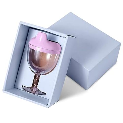 VIKROM Wine Glass with Straw – Champagne Wine Glass with Lid, Fancy Spill-Proof Goblet, Spill-Resistant Plastic Cup