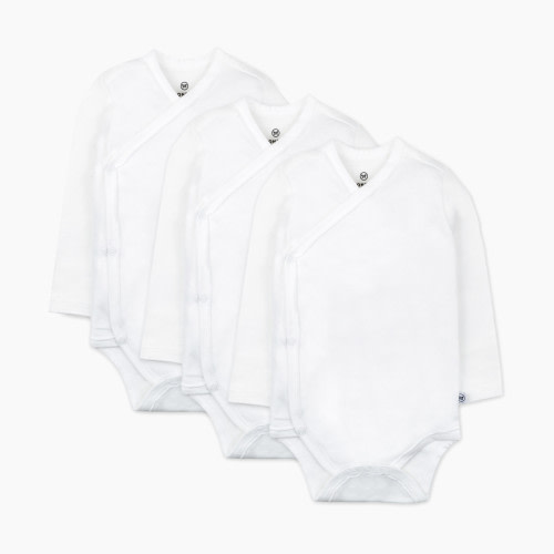 Honest Baby Clothing 3-Pack Organic Cotton Long Sleeve Side Snap Bodysuit - Bright White, Nb, 3