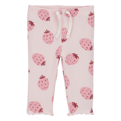 Pink Baby Strawberry Pull-On Ribbed Pants