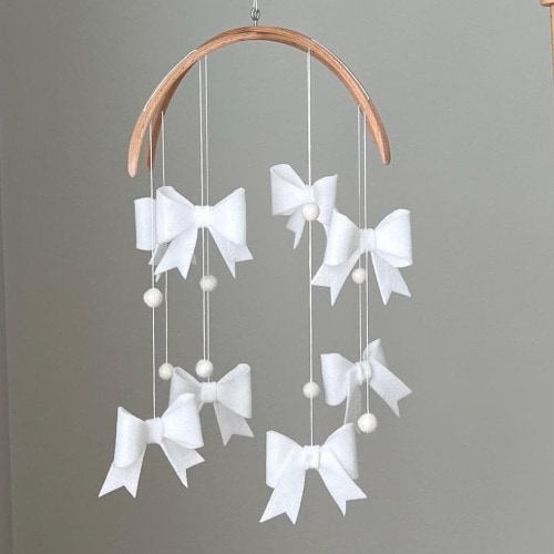 Felt Bows Baby Mobile, White Nursery Decor