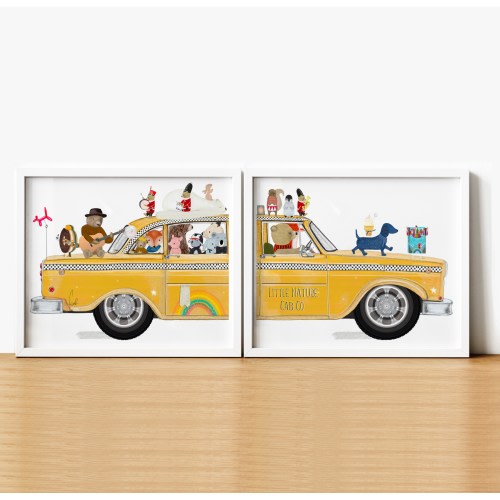 Big Little Yellow taxi. Nursery art, Children&#39;s wall art, Woodland nursery, Baby nursery decor, Nature wall art, Woodland animals, Whimsical