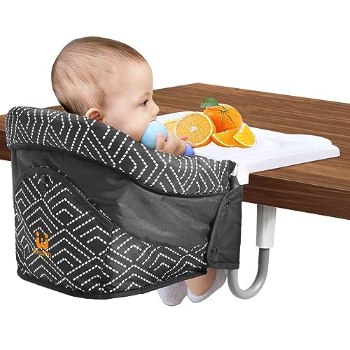 MTWML Hook On High Chair with Tray,Portable Baby High Chair That Attaches to Table,Clip On Fast Table High Chair for Babies and Toddlers.Baby Feeding Seat for Dining Table and Counter (Stripe-Black)