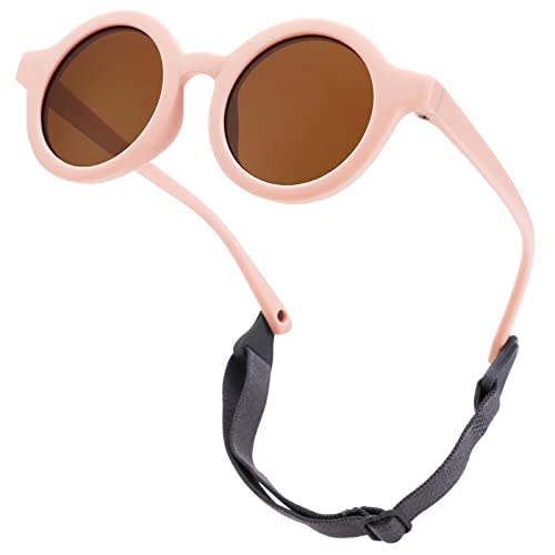 COASION Baby Polarized Round Sunglasses Flexible Rubber Shades with Strap for Toddler Newborn Infant Ages 0-24 Months