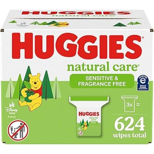 Huggies Natural Care Sensitive Baby Wipes, Hypoallergenic, 99% Purified Water, 3 Refill Packs (624 Wipes Total)