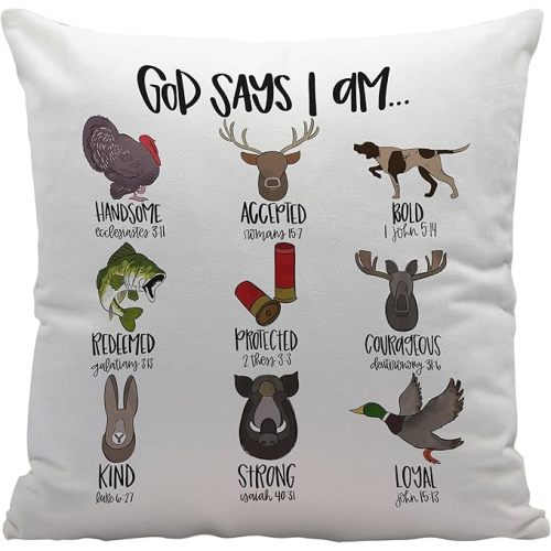 Christian Bible Scripture God Says I am Hunting Throw Pillow Cover Decor for Home Boys Room Living Room Decor,Gifts for Kids Girls Boys,Hunters Hunting Lover Gifts,Christian Gifts,18x18 Inches