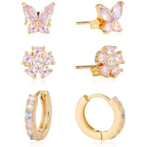 Stud Earrings Set for Women, 14K Gold Plated Hypoallergenic Dainty Earrings for Girls Jewellery…