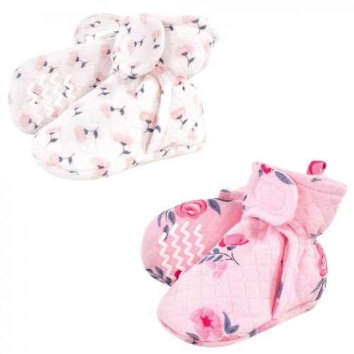 Hudson Baby Infant and Toddler Girl Quilted Booties 2pk, Pink Navy Floral, 0-6 Months