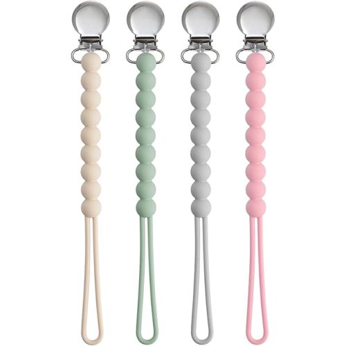 Pacifier Clips for Boys Girls - MORIBOX 4 Pack Paci Clip Soothe Baby Binky Holder for Shower Birthday Gift