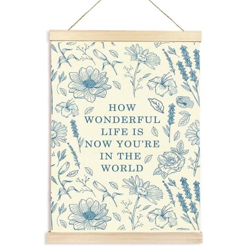 Hiuwevt Floral Nursery Wall Art, Baby Blue Boho Poster Hanger Frame, Kids Room Decor, Neutral Baby Shower Newborn Wall Art Decor for Toddler Girls Room Home Bedroom, 12x16 Inch