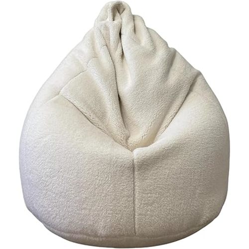 Dojo Teardrop Bean Bag Chair (Filled) - Plush Ultra Soft Giant Bean Bag for Adults, Teens - Double Stitched, Easy to Clean (Lambswool White Ivory, Filled Bean Bag)