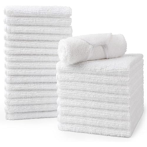 HOMEXCEL Microfiber Washcloths Towel Pack of 24, 12" x 12" Highly Absorbent and Soft Face Towels Wash Cloths for Bathroom, Gym, Hotel and Spa, Fast Drying Multi-Purpose Cleaning Cloth, White