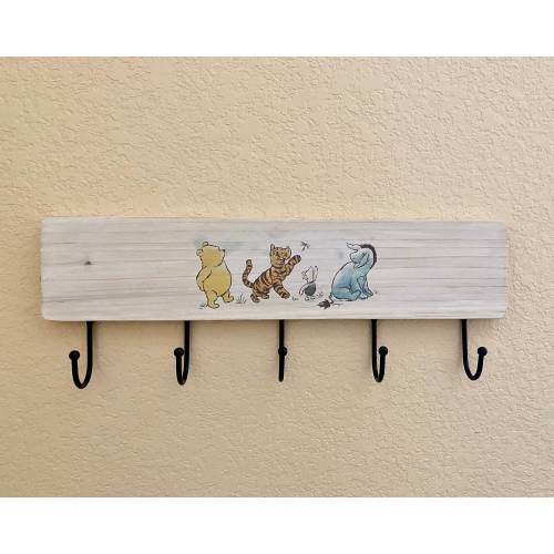18" Winnie The Pooh Wooden Coat Rack - Nursery Headband Holder - Classic Winnie The Pooh - Vintage Pooh - Nursery Clothes Hanger