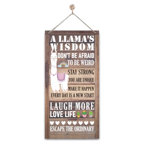 A Llama's Wisdom Hanging Sign - Rustic Decorative Wall Plaque, Cute Llama Wall Decor, Positive Home & Nursery Decor, Encouragement Gift for Teens & Girls