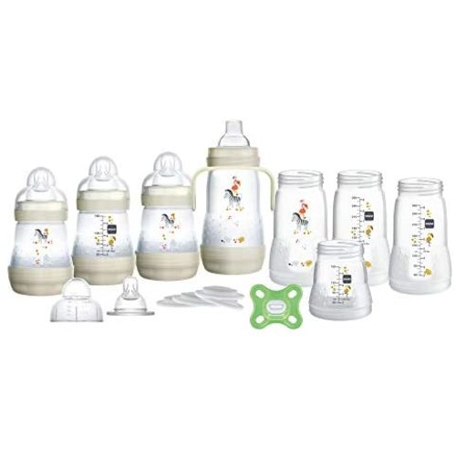 MAM"Grow with Baby" Set, Baby Gift Set (19-Piece), 5 oz and 9 oz Anti-Colic Baby Bottles, 0-4 Month Comfort Pacifier, Unisex, White