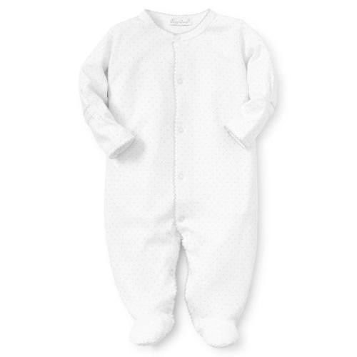 Kissy Dots Print Footie, White/Silver