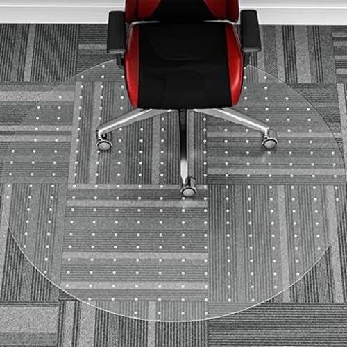 WASJOYE Office Chair Mat for Carpet, 48" x 48" Round Clear Home Chair Mat Carpet Protector with Non-Slip Studded for Computer Office Desk Rolling Chair
