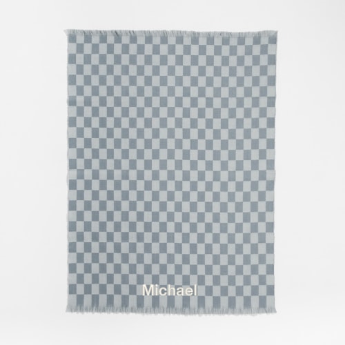 Personalized Cloudy Blue Checkmate Baby Stroller Blanket by Leanne Ford
