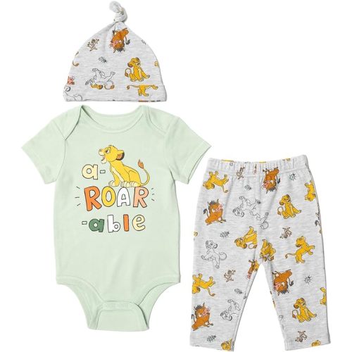 Disney Pixar Toy Story Monsters Inc. Lion King Mickey Mouse Mike Baby Bodysuit Pants and Hat 3 Piece Set Newborn to Infant