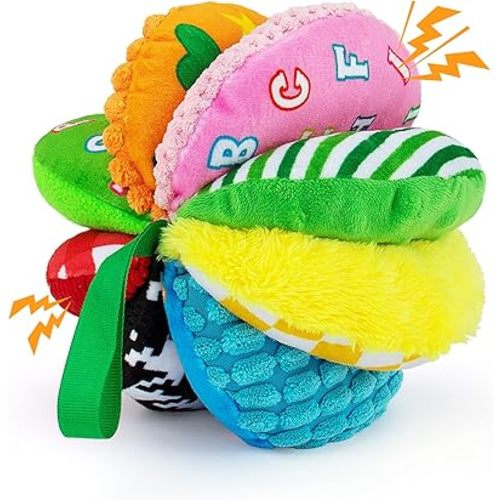 8-in-1 Sensory Balls for Infant Toddlers,Rainbow Fabric Baby Toy for Sensory Development,Montessori Toys for Babies 6-12 Months,8 Different Sensory Tactile Textures with Crinkle Rattle Squeakers