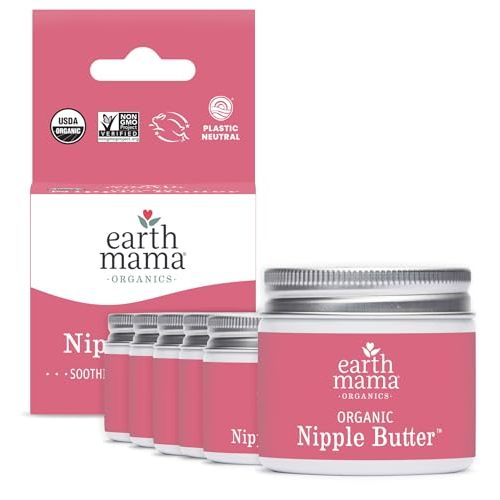 Earth Mama Organic Nipple Butter™ | Nipple Cream Safe for Breastfeeding | Postpartum Essentials for Nursing | Non Lanolin Nipple Cream, 2 fl oz (6-Pk)