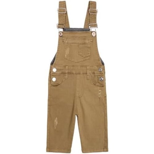 KIDSCOOL SPACE Baby Little Girls Canvas Overalls,Toddler Boys Ripped Holes Casual Workwear