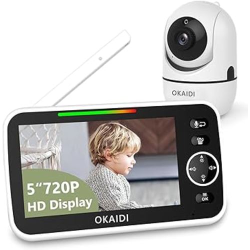 Baby Monitor with Camera and Audio, 720P 5" HD Display Baby Monitor, 5000mAh Battery, Remote Pan-Tilt, 3X Zoom, Night Vision, 2-Way Talk, Temperature,Lullabies,1000ft Range Baby Monitor No WiFi