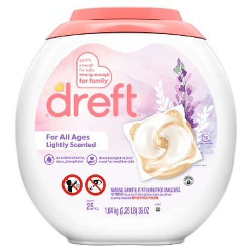 Dreft Lightly Scented HE Compatible Laundry Detergent Soap Pacs, Size: 25ct