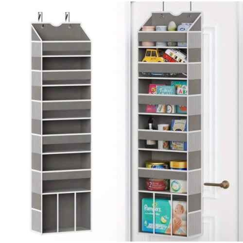 Over The Door Organizer Hanging - 6 Shelf Over Door Organizers With 6 Clear Front &12 Side Pockets - Swing-Proof 50LB Load Behind Door Storage For Closet Bedroom Bathroom Nursery Baby Essentials