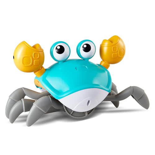 Crawling Crab Baby Toys Upgrade Version - 3 Speed & Music Control, Infant Tummy Time Interactive Walking Toddler Toy for 3 4 5 6 7 8 9 10 11 12 Year Old Boys or Girls (Blue)