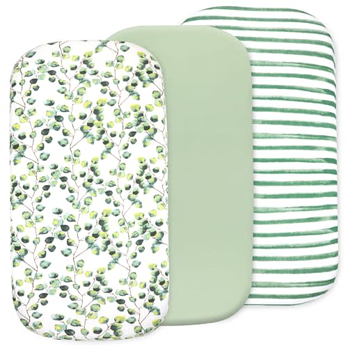 3-Pack Organic Fitted Bassinet Sheets, Compatible with Halo, Snoo, Graco, Dream On Me, Delta, and Other Standard Size Bassinets - Fits Oval, Hourglass, & Rectangle Shapes (Size 32 x 16 x 4 Inches)