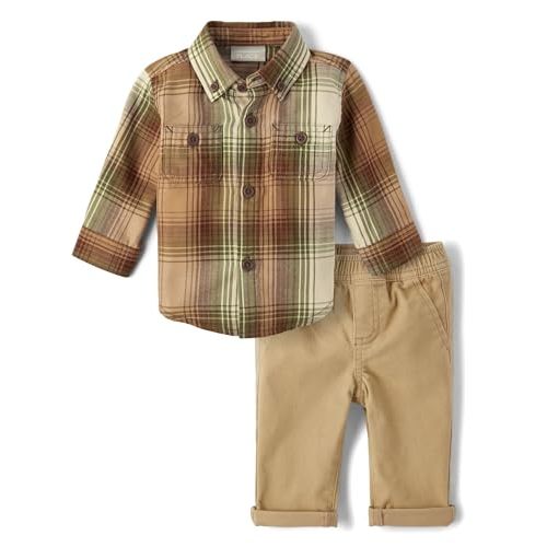 The Children's Place Baby Boys' Long Sleeve Dress Shirt and Pants 2-piece set