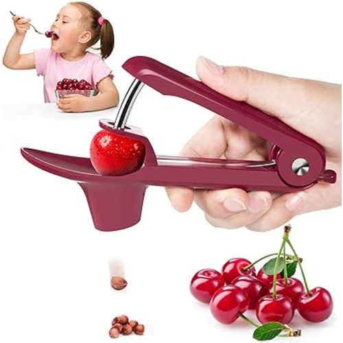 Cherry Pitter Tool,Cherry Pitter Cherry Stone Remover Tool for Making Cherry Jam Cherries Corer Pitter Tool，Cherry & Olive Pitter with Space-Saving Lock Design,Cherries Corer Pitter Tool, Red