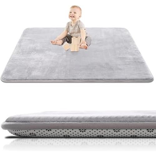 Thick Baby Play Mat for Floor,50 x 50 Playpen Mat,Tummy Time Foam Mat,Ultra Soft Support & Plush Feel,Easy Care with Non-Slip Cushioned for Infant,Kids and Toddler Crawling,Grey