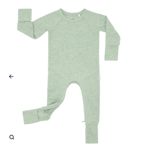 Heather Sage Ribbed Crescent Zippy - Little Sleepies