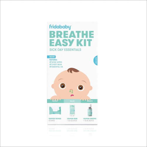 Frida Baby Breathe Easy Sick Day Essentials Kit with Vapor Rub, Drops, and Wipes for Kids Decongestant Relief, 3 Pieces