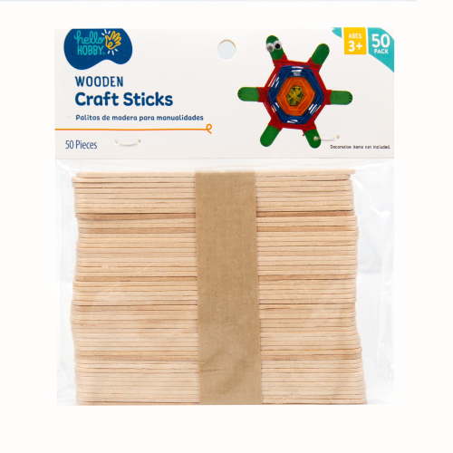 Hello Hobby Wooden Craft Sticks 50 Pack 4.5 Inch Long for Creative Craft Projects