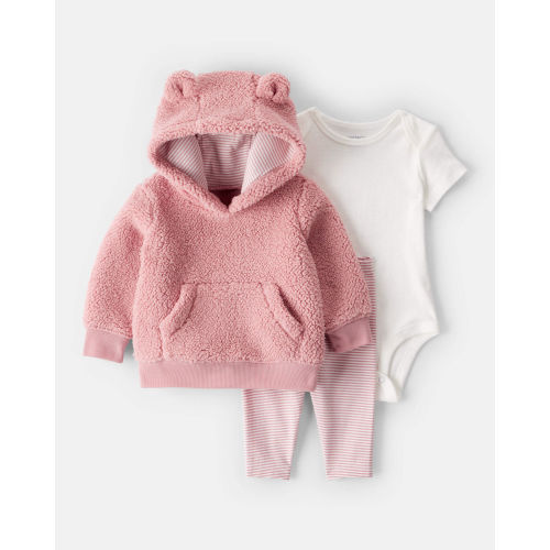 Baby Girl 3-Piece Bear Sherpa Long-Sleeve Bodysuit & Pant Set - Pink - Carter's | Carter's