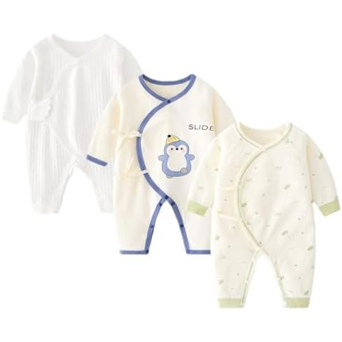 Newborn Baby Romper - Unisex Cotton Bodysuit for Infant Baby Boys Girls 3 Pack Long Sleeve Button Solid Jumpsuits