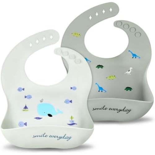 Accmor Silicone Baby Bibs, Waterproof Soft Bibs for Baby Girls Boys Feeding Eating, Silicone Baby Bibs with Large Pocket