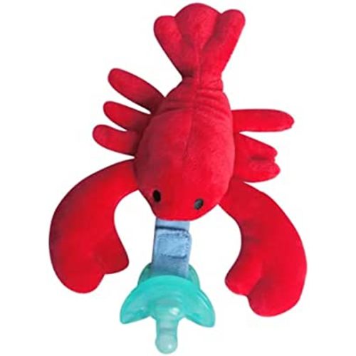 NiBaby Pacifier with Infant Plush Pacifier Holder, BPA Free Silicone Teether Soothie Snuggle Pacifier with Detachable Soft Hand-Hold Stuffed Animal for 0+ Months Newborn Baby All Ages (Lobster)