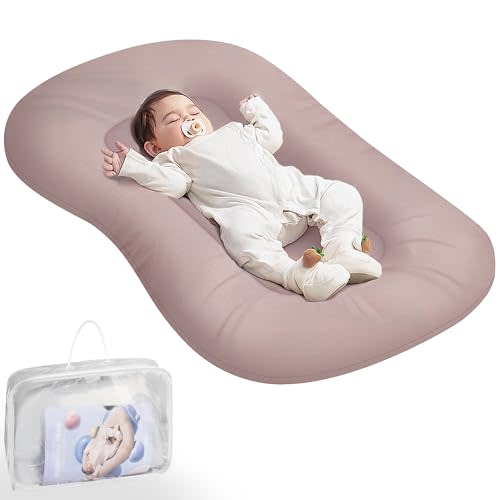 Baby Lounger - Baby Lounger Pillow for Newborn, 0-24 Months, Infant Lounger for Home and Travel, Soft Cotton, Co Sleeping Baby Nest, Newborn Babies Essentials Gifts, Pink