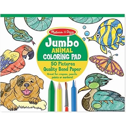 Melissa & Doug Jumbo Coloring Pad (11 x 14 inches) - Animals, 50 Pictures - Animal Coloring Book, Art Paper For Kids Painting And Drawing