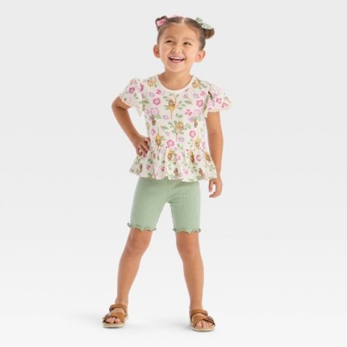 Baby Girls' 2pc Disney Princess Peplum Top & Biker Shorts Set - Green 12M