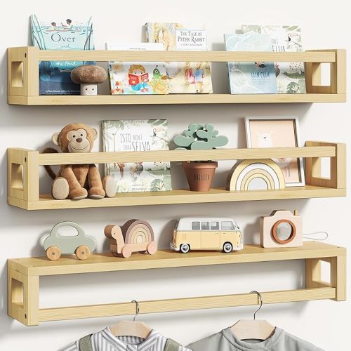 Upgraded Thick Floating Shelves - 24 Inch Multi-Use Wall-Mounted Bookshelves for Kids and Nursery, Ideal for Books, Toy, Spice Rack, Decor - Walnut Brown