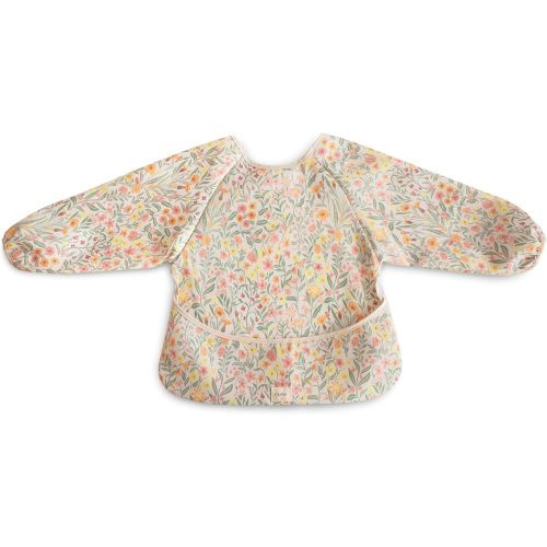 mushie Long Sleeve Baby Bib | Mess Free & Waterproof Fabric for Toddlers | Adjustable Fit for Ages 6-24 Months - Pastel Blooms
