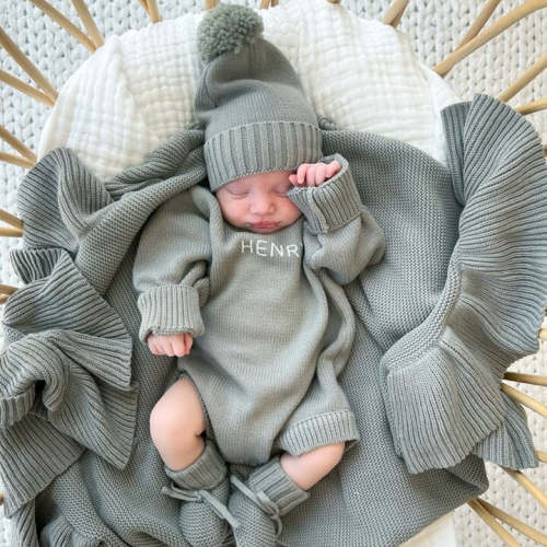 Personalized Knit Sweater Bubble Romper | Smoke