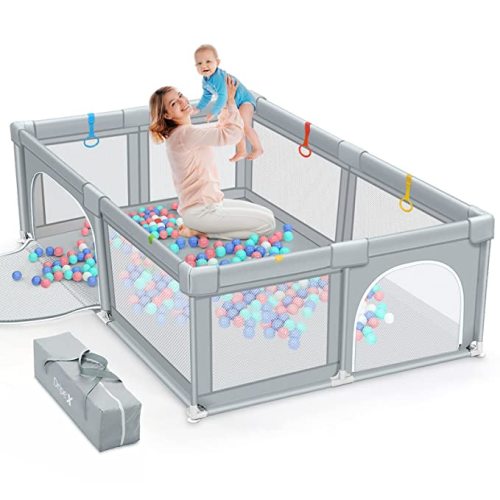 Dripex Baby Playpen, Large Baby Playards with Zipper Gates, Kids Play Pen, Safe No Gaps, See-Through mesh, Play Pens for Babies and Toddlers, Baby Gate Playpen, Baby Fence (Grey 79*59 inch)