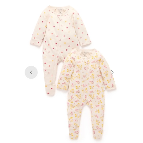 2 Pack Zip Growsuit 100% cotton - Purebaby
